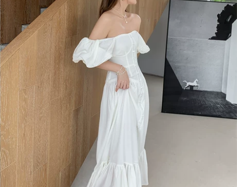 ?三亚海边度假长裙夏2021新款法式复古泡...