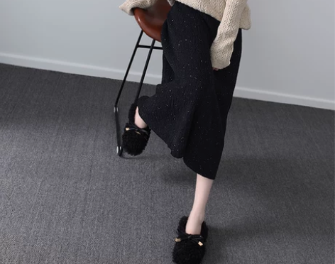 星空亮片针织半身裙女中长款厚春秋松紧高腰垂...