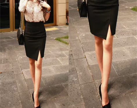 半身包臀裙子女2018夏新款开叉职业一步裙...