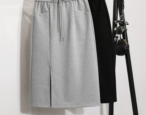 灰色弹力半身裙2022春秋季新款高腰中长款...