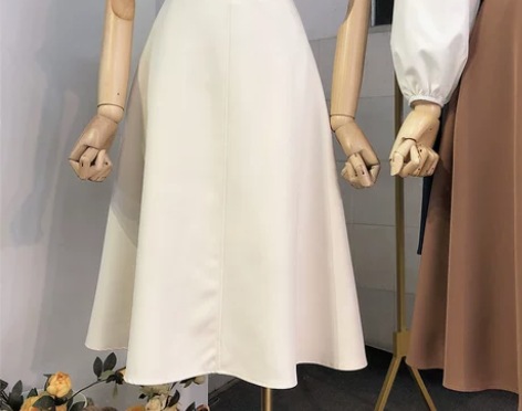 纯色半身裙女2021春新款港味复古大摆裙i...