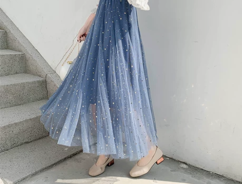 秋冬超仙星空亮片网纱半身裙女新款韩版高腰显瘦百搭大摆裙A字裙...