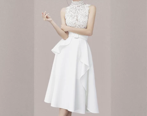 茶歇法式复古温柔连衣裙子女夏季气质高领无袖...