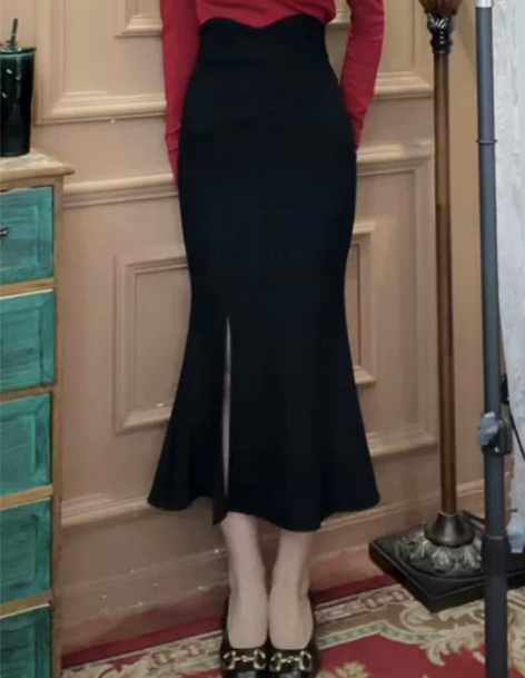 鱼尾裙 鱼尾黑裙包臀裙半身裙女秋冬季高腰显...