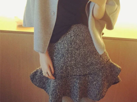 洋气新店正品正版麻灰色高腰裙半身裙鱼尾大摆...