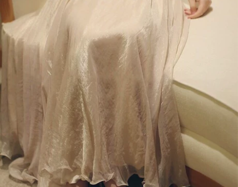 温柔金丝双层雪纺大摆裙 闪闪光泽仙女飘逸半...