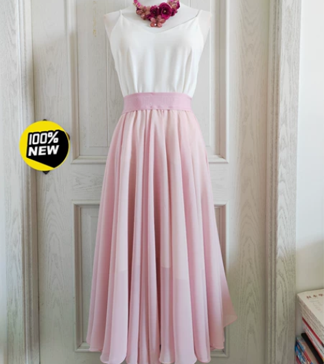 720度双层雪纺大摆裙中长款半身裙少女粉仙...