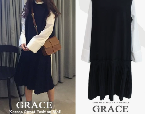 2017韩国学院风小清新文艺百褶裙中长款学...