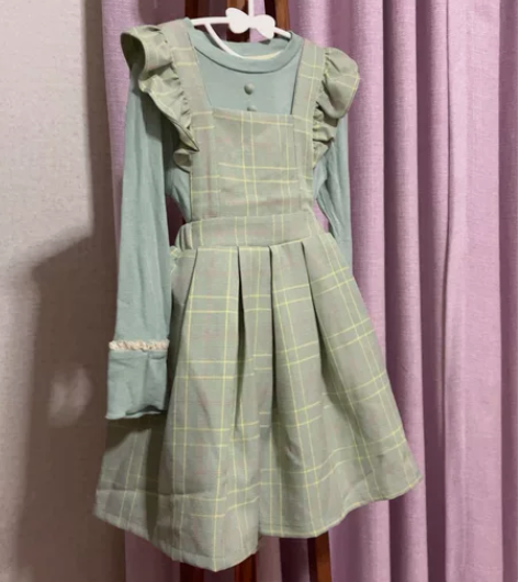 全新女童真两件套连衣裙背带裙田园风，110...