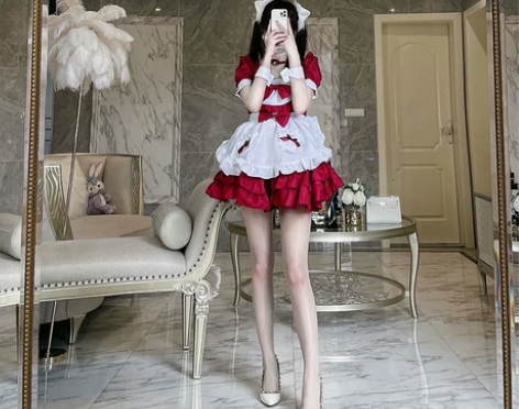 日系红色性感女仆装cosplay女装二次元...