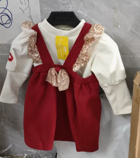 新款冬季元旦女童加厚连体裙两件套拜年服民族...