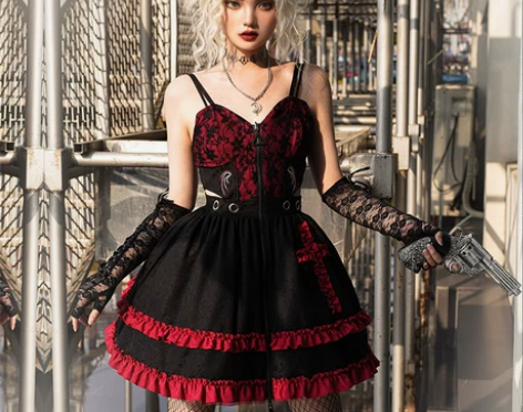 连衣裙审判日jskWP原创黑红元素辣妹暗黑...