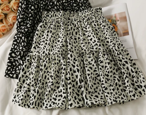 港风复古豹纹印花高腰显瘦A字裙女2021新...