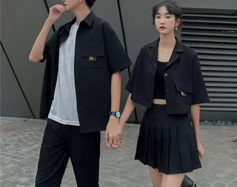 情侣装夏装ins超火港风短袖衬衫高级感女装...