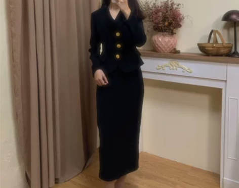 肖夫人黑金年代vintage古着套装复古港...