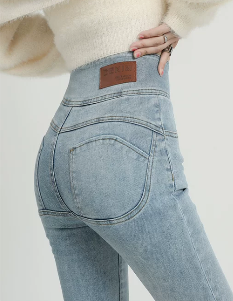 蜜桃臀牛仔裤女2022年秋冬新款高腰修身显...