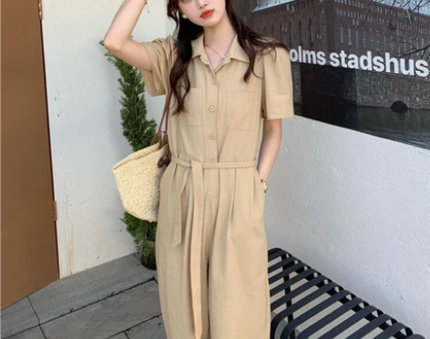 设计感polo领工装连体裤女夏季2022新...