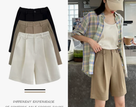 西装短裤女夏季薄款高腰宽松显瘦外穿直筒休闲...