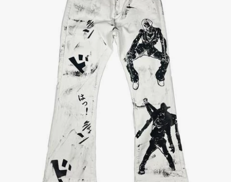 自制涂鸦牛仔裤动漫 jojo日漫印花  r...