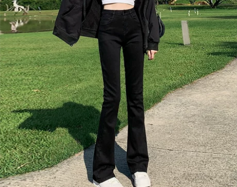 黑色微喇牛仔裤女2022年新款夏季高腰显瘦...