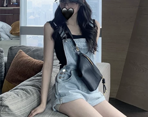 ?减龄背带牛仔短裤女夏季2021年新款小个...