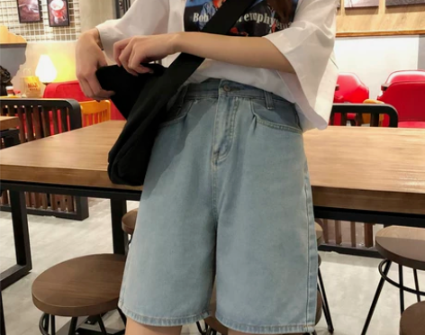 夏季学生韩版bf风高腰中裤女宽松直筒阔腿老...