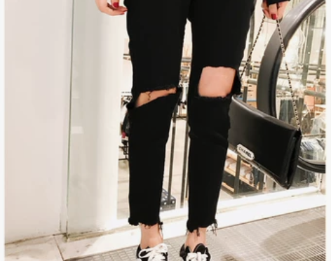 春夏装加肥加大码高腰胖mm乞丐破洞九分牛仔...