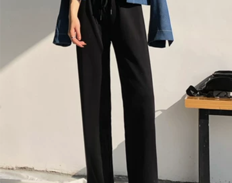 春秋季拖地裤学生黑色卫裤高腰运动休闲裤女宽...