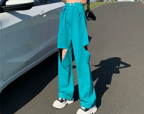 【55价】高腰破洞牛仔裤女夏季薄款2022...