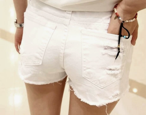 纯棉女装破洞 白色牛仔短裤 大码休闲短裤热...