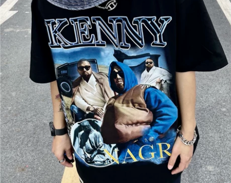 欧美高街KANYE人像印花说唱歌手短袖男女...