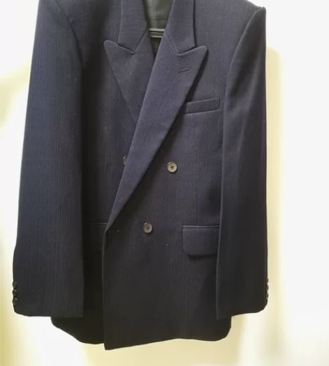 男士西服上衣  藏蓝色条纹  毛涤混纺 全...