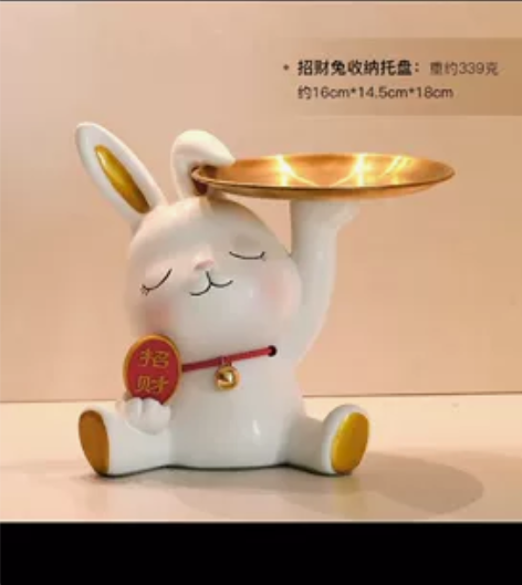 招财兔钥匙收纳托盘摆件创意玄关客厅入户家居...