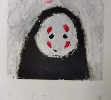 萌萌版无脸男油画棒装饰画 #背景墙装饰画