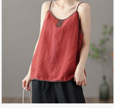 夏季新薄款棉麻上衣女士刺绣背心外穿无袖打底...