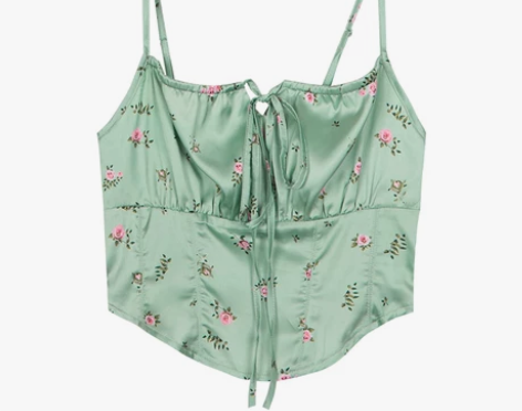 VintageTang美式复古绿色性感短款...