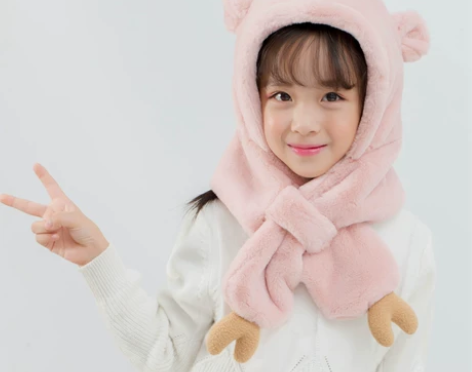 儿童帽子秋冬女童护耳帽围巾一体毛绒帽保暖围...