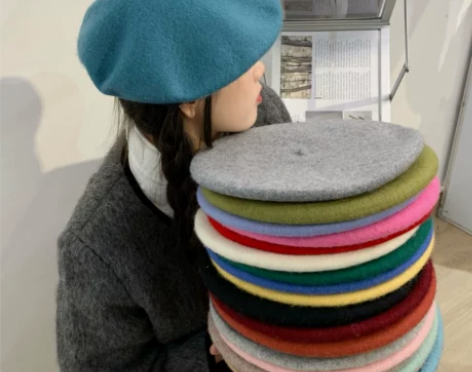 老陈自留/毛呢贝雷帽女韩版百搭帽子女秋冬日...