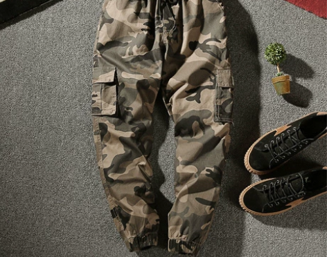 春秋款加绒款工装裤男潮牌大码宽松束脚九分迷...