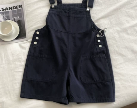 学院风百搭减龄背带短裤女宽松直筒高腰BF中...