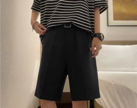 夏季薄款纯色小西短裤潮流百搭宽松直筒五分裤...