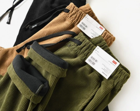 日单外贸U家复古灯芯绒休闲裤男士加绒加厚保...