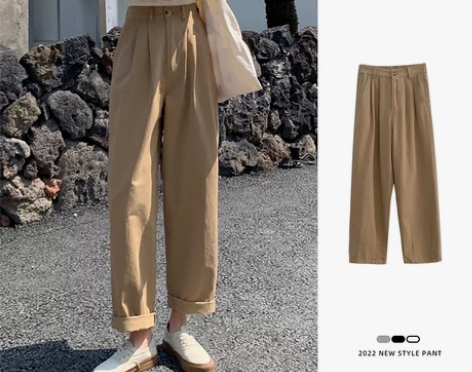 棉麻休闲裤女夏季薄款高腰显瘦宽松阔腿裤卡其...