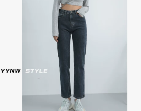 直筒牛仔裤女春秋装2021年新款高腰小个子...