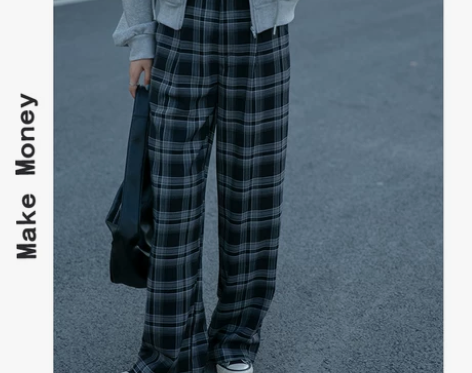 格子裤女2020秋冬新款百搭宽松高腰复古港...