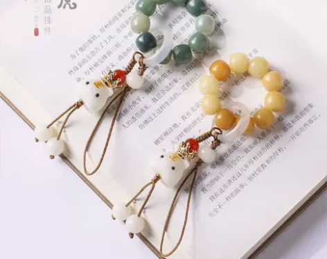 古风手机链挂绳短款风化菩提念珠指环扣防掉炭...