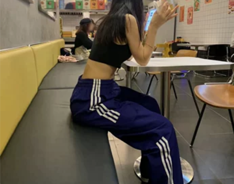 蓝色三道杠运动裤子女秋季新款欧美式复古高街...