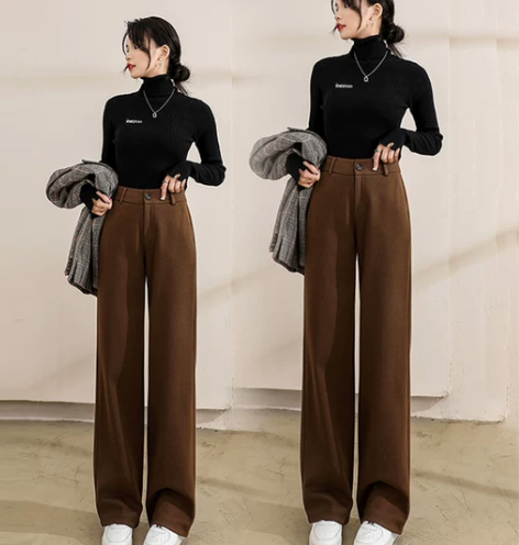 毛呢阔腿裤女秋冬2022新款高腰垂感显瘦宽...