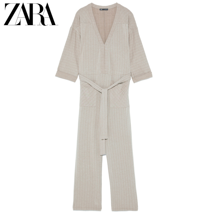 ZARA【打折】女装  V领度假风条纹直筒...