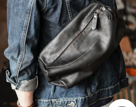 满屏荷尔蒙 原创日系真皮休闲胸包男牛皮机车...